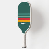 Raquette De Pickleball Vert sur fond rayé avec nom (Gauche)