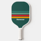 Raquette De Pickleball Vert sur fond rayé avec nom (Verso)