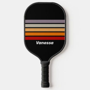 Raquette De Pickleball Vibe Rétro Arc-en-ciel sur Rayures avec Nom
