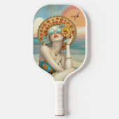 Raquette De Pickleball Vibes de plage d'été de Monogramme Retro Glam (Recto)