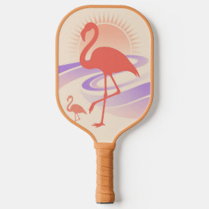 Raquette De Pickleball Vibes Rétro Flamant des Années 80 – Coucher de Sol