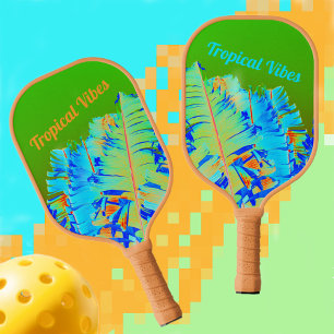 Raquette De Pickleball Vibes tropicales psychédéliques Palmiers Bleu Vert