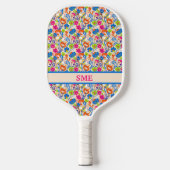 Raquette De Pickleball Vibrant Colorful Floral Monogram (Recto)