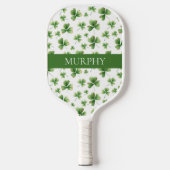 Raquette De Pickleball Vibrant Green Shamrocks Watercolor Pattern Name (Recto)
