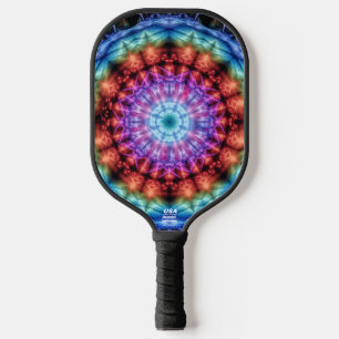 Raquette De Pickleball Vibrant Tie Dye Kaleidoscope Rainbow Mandala