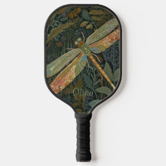 Raquette De Pickleball Vintage art nouveau green gold Dragonfly