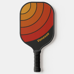Raquette De Pickleball Vintage Midnight Sunset Cercle Rayure avec Nom