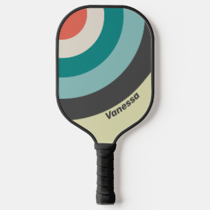 Raquette De Pickleball Vintage rayure cercle pistache avec nom