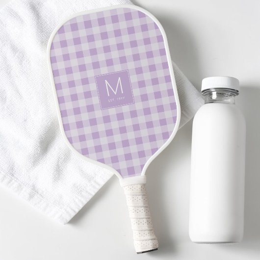 Raquette De Pickleball Violet Gingham Monogrammé Préétabli