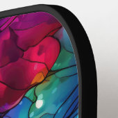 Raquette De Pickleball Violet orange Bleu Encre d'alcool Monogramme flora (Détail gauche)