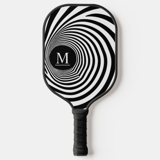Raquette De Pickleball Vortex d'illusion optique Monogramme noir et blanc (Recto)