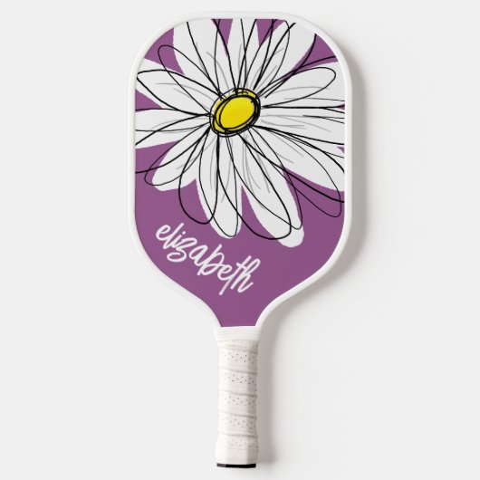 Raquette De Pickleball Whimsical Daisy - orchidée - nom de script tendanc (Verso)