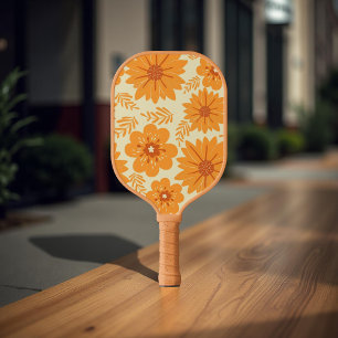 Raquette De Pickleball Whimsical Orange Floral les années 70 Boho Botanic