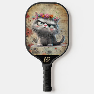 Raquette De Pickleball *~* Whimsical Quirky Cat AP68 Floral 2 PHOTO