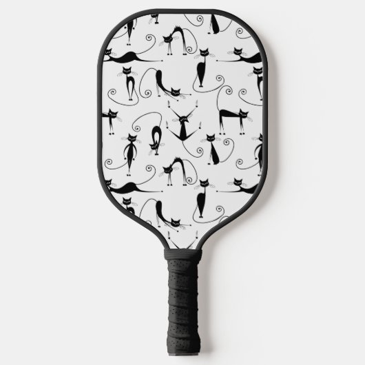 Raquette De Pickleball Whimsical Skinny Motif de chat noir (Recto)