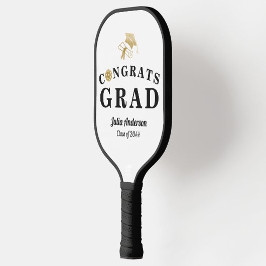 Raquette De Pickleball White & Gold Modern 2024 Graduation Congrats GRAD (Gauche)