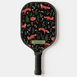 Raquette De Pickleball Woodland Fox Botanical Motif Nom personnalisé