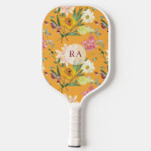 Raquette De Pickleball Yellow Floral Personalized Initials (Verso)