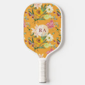 Raquette De Pickleball Yellow Floral Personalized Initials (Recto)