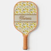 Raquette De Pickleball Yellow Wildflowers Pattern Monogram Name (Verso)