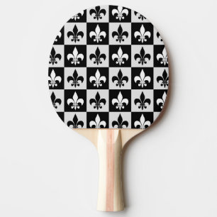 Raquette De Ping Pong à damiers Blanc Noir Fleur-De-Lis Motif