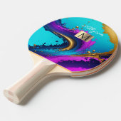 Raquette De Ping Pong Abstrait liquide dynamique, nom et monogramme (Devant Angle)