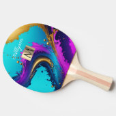 Raquette De Ping Pong Abstrait liquide dynamique, nom et monogramme (Côté)