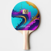 Raquette De Ping Pong Abstrait Liquide Dynamique, Nom & Monogramme, Vs 2 (Dos)