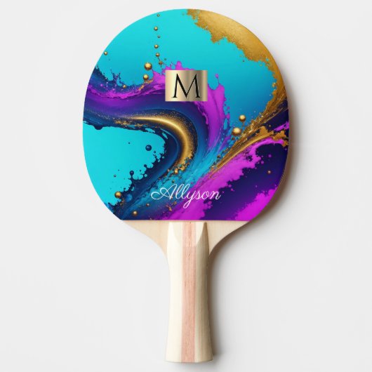 Raquette De Ping Pong Abstrait Liquide Dynamique, Nom & Monogramme, Vs 2 (Devant)