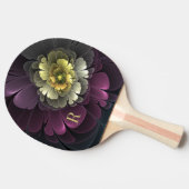 Raquette De Ping Pong Abstrait Purpur Khaki Gris Fleur Fractale Monogram (Côté)