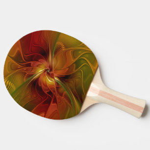 Raquette De Ping Pong Abstrait Rouge Orange Brown Vert Fractal Art Flowe