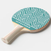 Raquette De Ping Pong Abstrait Turquoise et blanc personnalisé (Devant Angle)