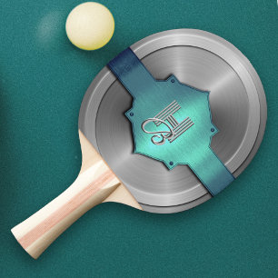 Raquette De Ping Pong Acier Bleu Vert Métallisé trompe l’œil Monogramme 