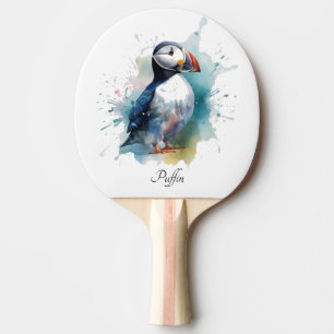 Raquette De Ping Pong Adorable Macareux au lavis, personnalisé