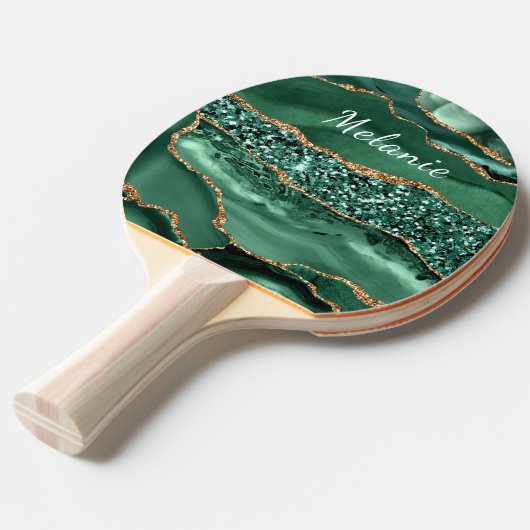 Raquette De Ping Pong Agate Green Gold Parties scintillant Ajouter Nom P (Devant Angle)
