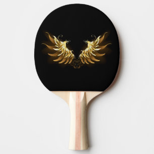 Raquette De Ping Pong Ailes d'Ange d'or sur arrière - plan noir