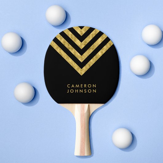 Raquette De Ping Pong Ajouter le nom Black et Faux Gold Chevron
