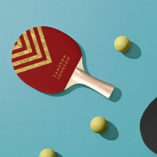 Raquette De Ping Pong Ajouter le nom Red et Faux Gold Chevron