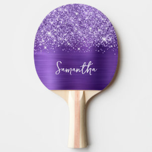 Raquette De Ping Pong Améthyste Violette Étincelante Nom Glam