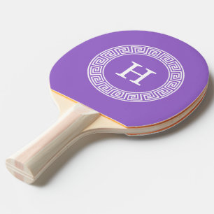 Raquette De Ping Pong Améthyste Wht Cadre Rnd Clé Grecque Monogramme Ini