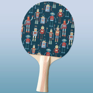 Raquette De Ping Pong Amusant 1950s Style Retro Robot Motif