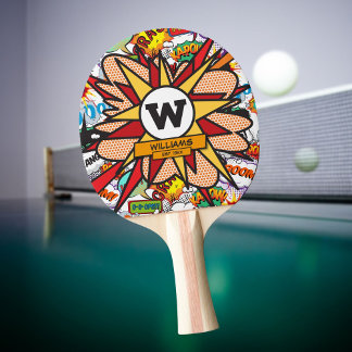 Raquette De Ping Pong Amusants Moderne Nom de famille Monogramme Comédie
