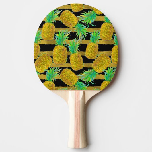 Raquette De Ping Pong Ananas d'or sur des rayures (Devant)