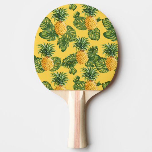 Raquette De Ping Pong Ananas et Feuilles tropicaux en or (Devant)
