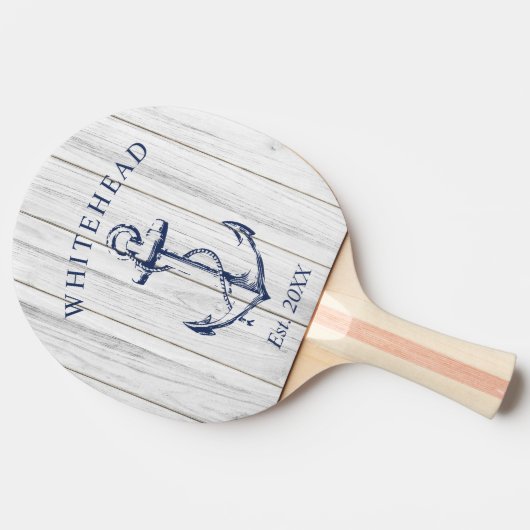 Raquette De Ping Pong Ancre nautique Monogramme Bois blanc (Côté)