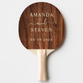 Raquette De Ping Pong Antique Cherry Wood Couple Names with Wedding (Devant)