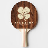 Raquette De Ping Pong Antique Cherry Wood Four Leaf Clover with Name (Devant)