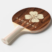 Raquette De Ping Pong Antique Cherry Wood Four Leaf Clover with Name (Devant Angle)