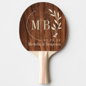Raquette De Ping Pong Antique Cherry Wood Leaf Wedding Monogram (Devant)