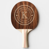 Raquette De Ping Pong Antique Cherry Wood Wedding Monogram Star (Dos)